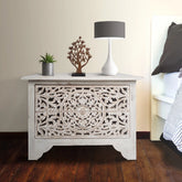 Indian Hand Carved 2 Drawers Solid Wood Bedside Table 03